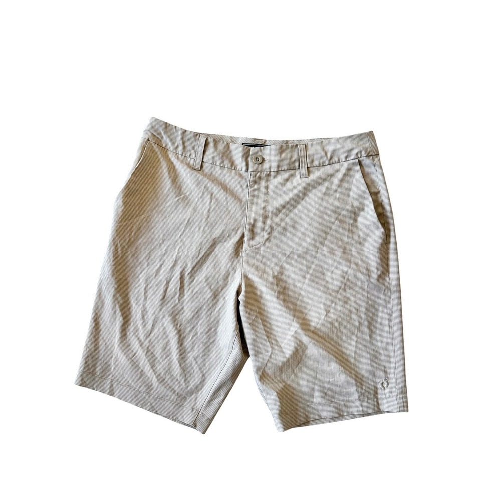 Hang Ten Mens Hybrid Shorts Size 32 Tan Micro Stripe Stretch Running